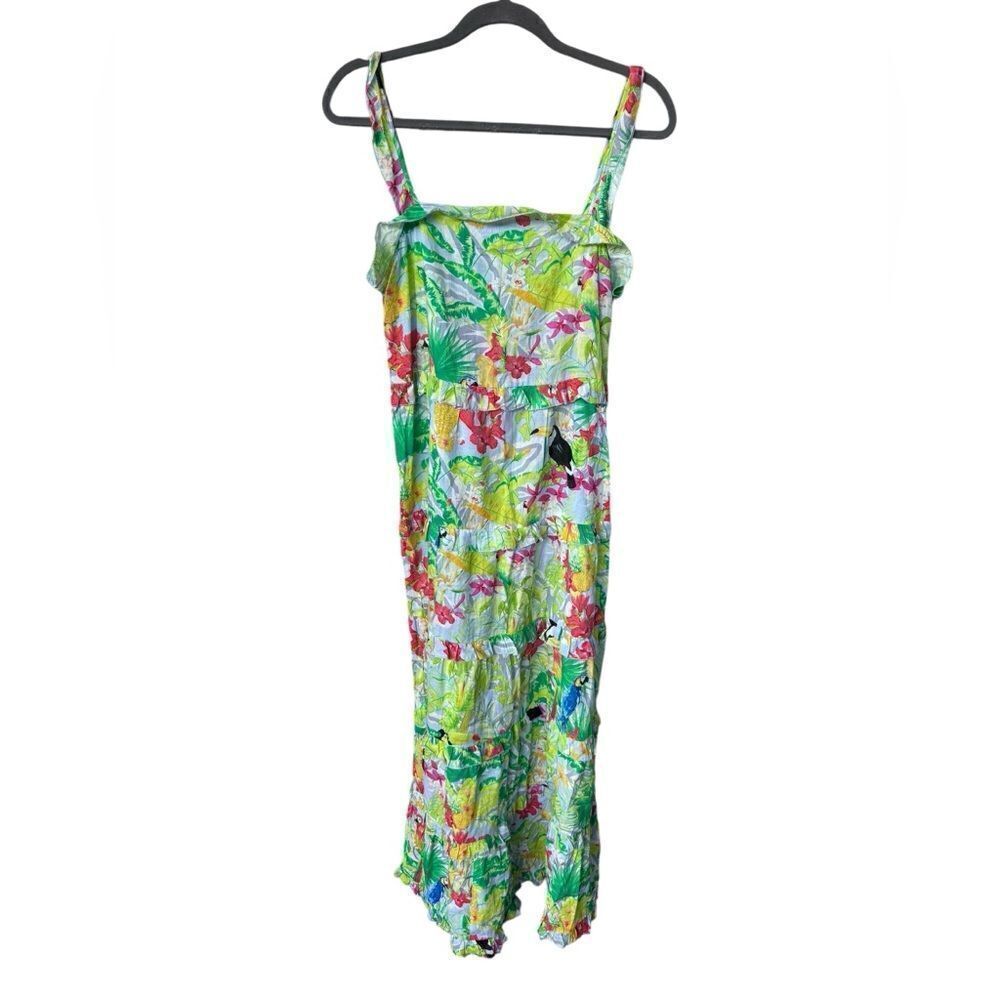 Just Bellina Vanvas Mariko Flutter Maxi Dress Lime Tropical Toucan S View 2